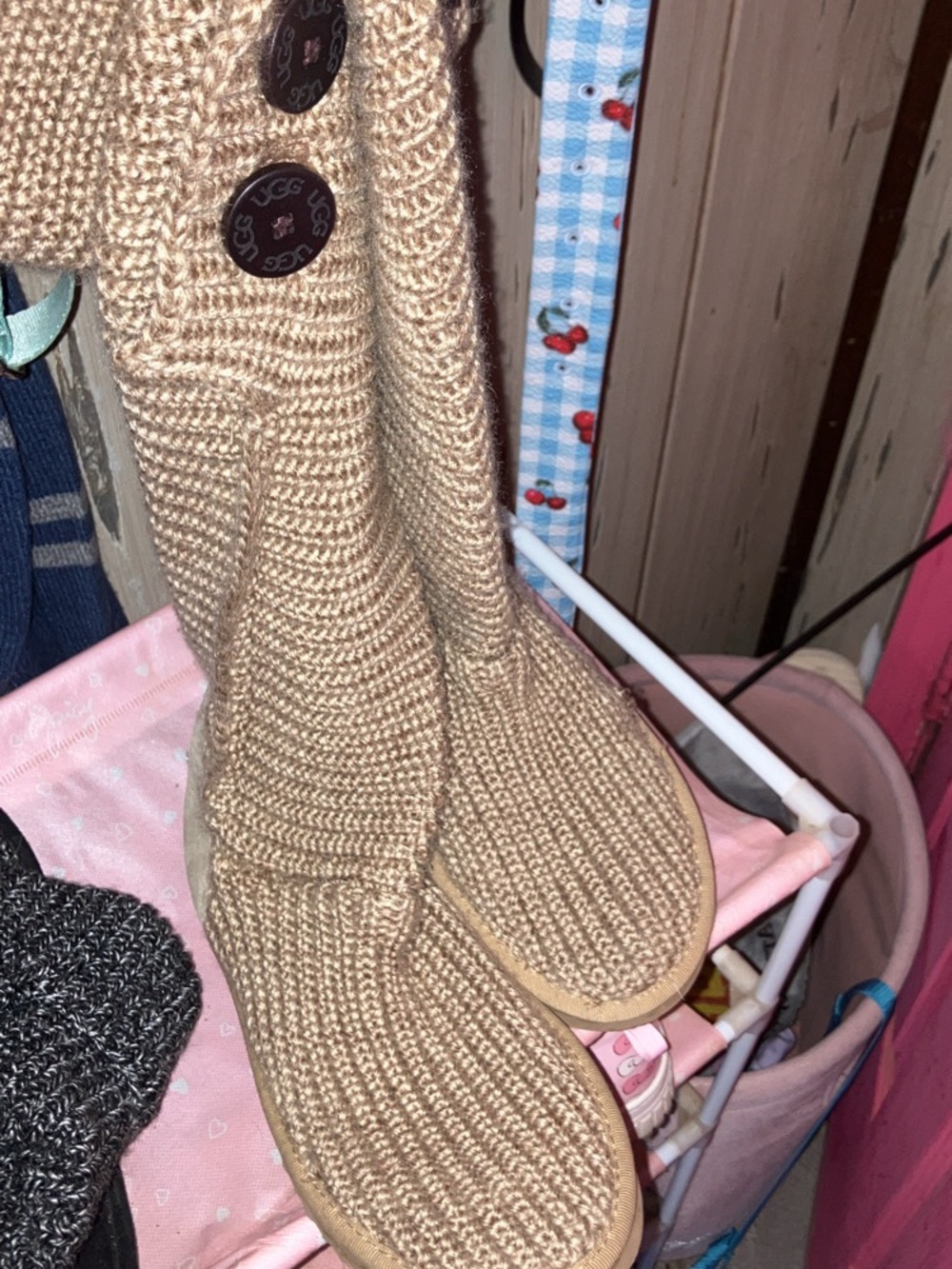 UGG Knit Button Mid-Calf Boots in Tan